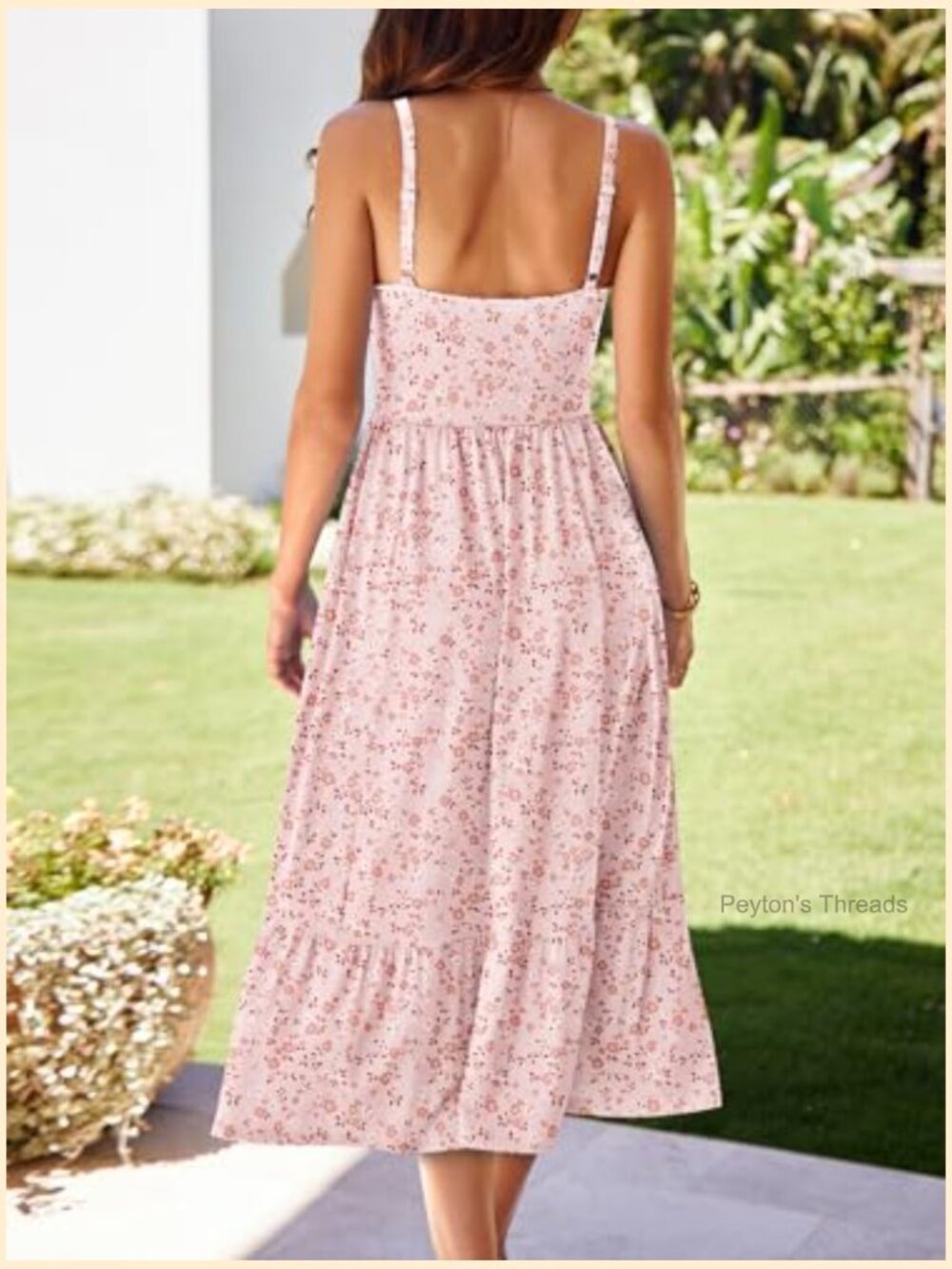 Flowy A-Line Midi Sundress with Pockets Spaghetti Strap Corset Lace-Up - Picture 2 of 7